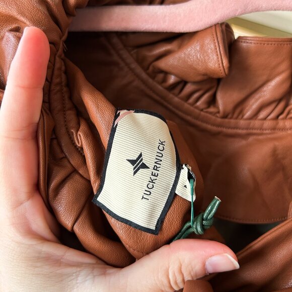 Tuckernuck Cognac Faux Leather Faye Tie Long Sleeve Top Size Medium - Picture 6 of 7